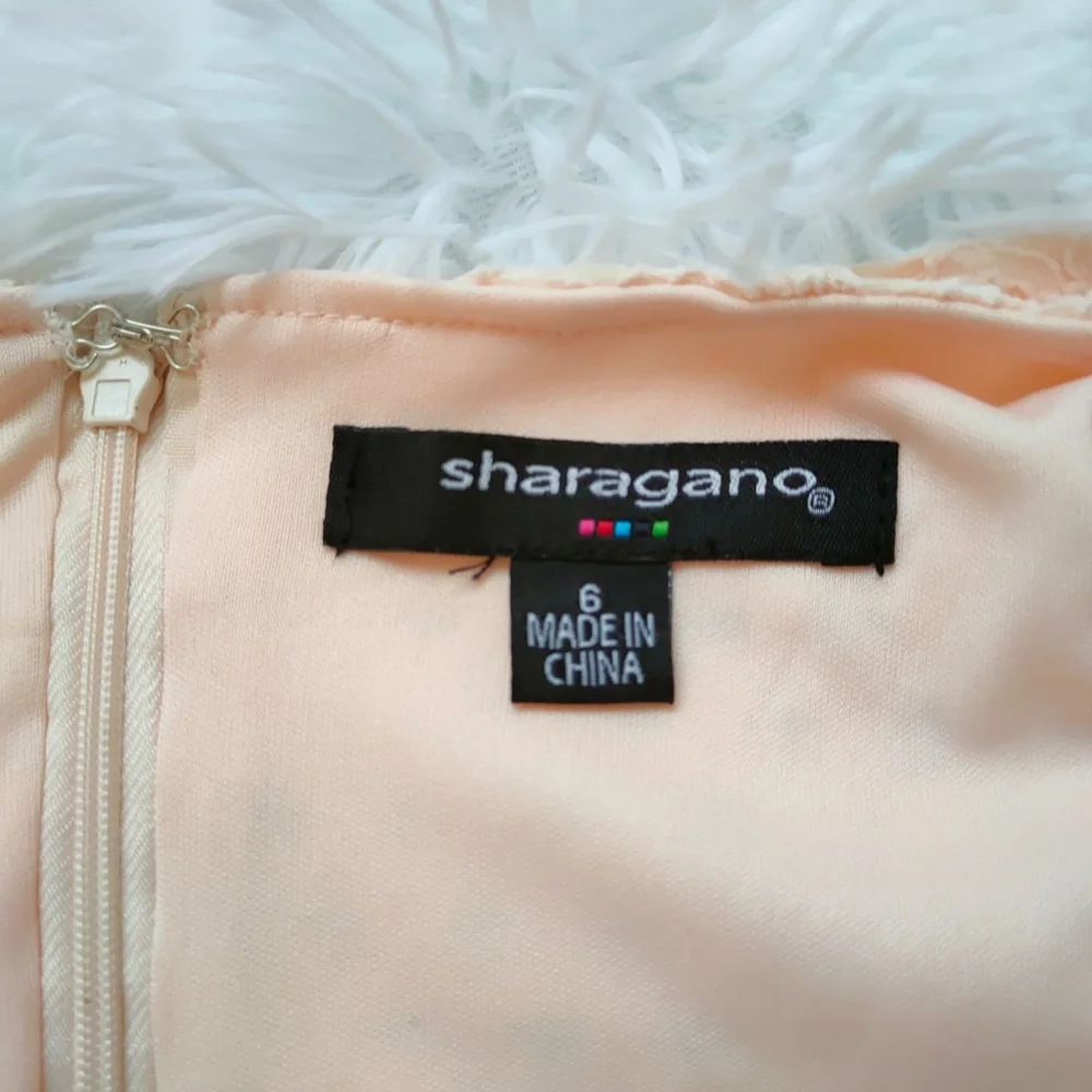 Sharagano MIDI Dress Peach OverLace Sleeveless Stretch Size 6 - Picture 6 of 7
